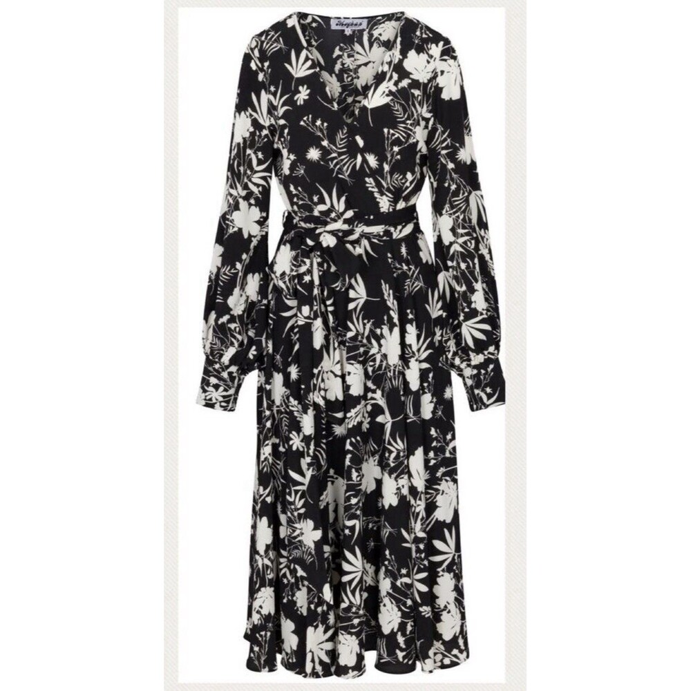 Meghan LA Lilypad Midi Floral Dress In Dahlia Black Sz XXXL